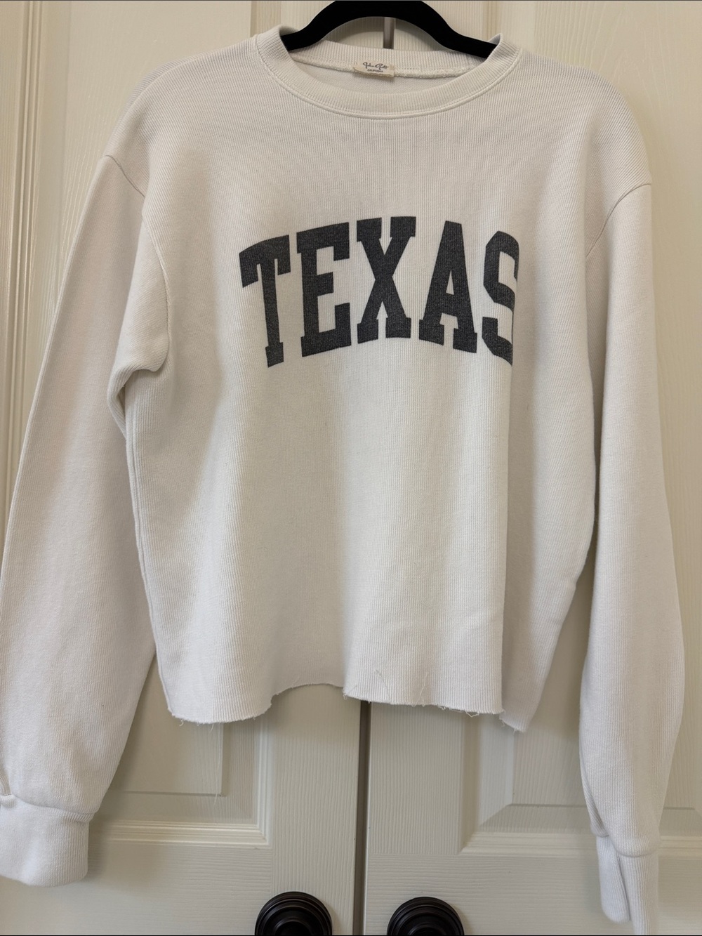 Brandy Melville White Crewneck Sweatshirt with Black 'TEXAS' Print